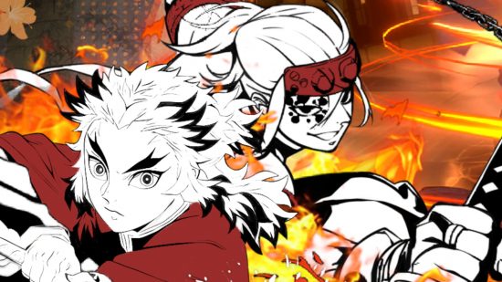 Blade of Pillar codes - art showing two Demon Slayer characters back to back and surrounded in fire