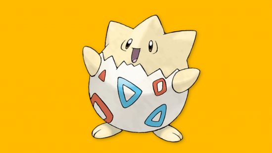 Custom image of a very happy Togepi on a yellow background for cutest Pokemon guide