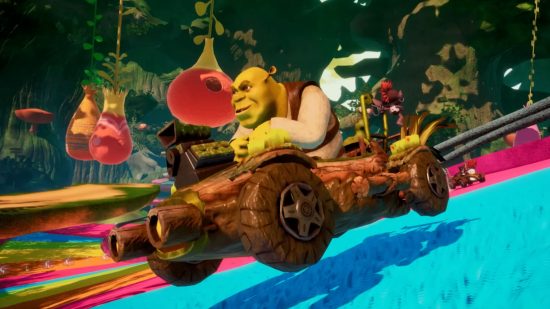 Screenshot of Shrek in his kart for Dreamworks All-Star Kart Racing news