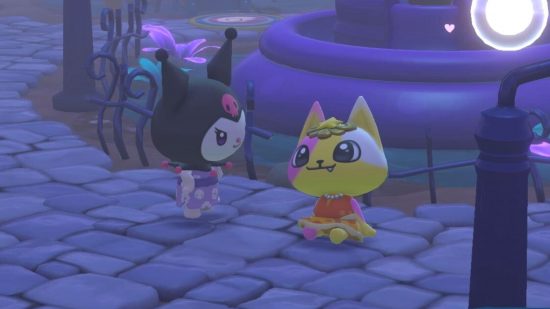 easy games Hello Kitty Island Adventure: two animal characters looking at each other at night