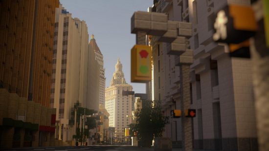 Case Minecraft ușoare - o stradă plină de clădiri înalte Minecraft