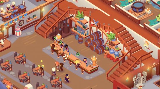 hotel games Idle Inn Empire: a bustling tavern filled with people