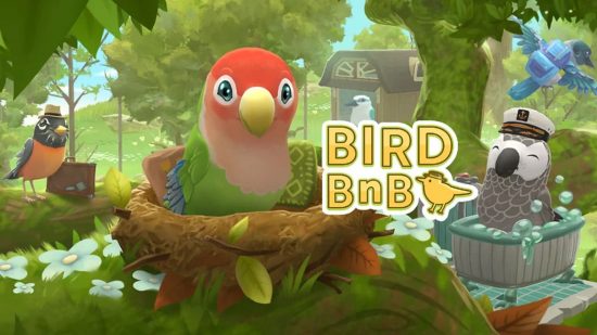 hotel games bird bnb: a lovebird in a nest in a tree