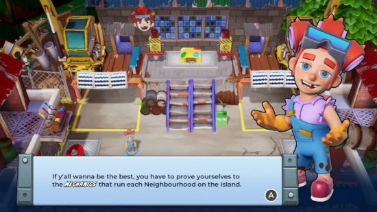 Screenshot of the Betty boss level with Betty dialogue for Manic Mechanics Switch review