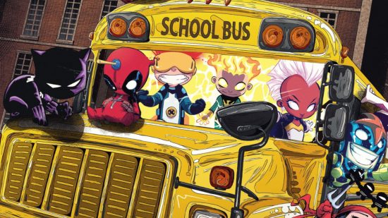 Screenshot of key art with baby version of Marvel Snap characterslike Deadpool and Storm for Marvel Snap Conquerors news