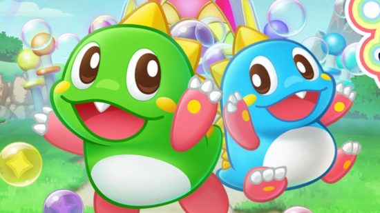 Two happy dragons from one of the best match 3 games, Puzzle Bobble Everybubble
