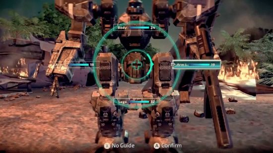 Mech games: A menu system breaks down different body parts of a robot