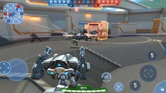 Mech games: a 5v5 match is taking place, where every player controls a different mech