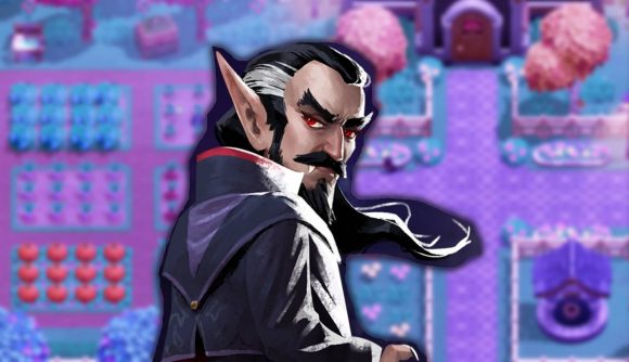 Moonlight Peaks release date: Dracula appears against a purple farm