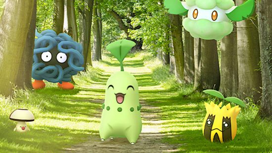 Pokémon Go Routes - loads of grass Pokémon walking down a tree-lined street