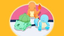 Pokemon Sleep smart watch - a Bulbasaur, Charmander, and Squirtle fast asleep against a mango-coloured background