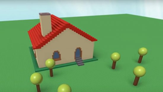 RetroStudio-codes: key art for the Roblox game RetroStudio shows a house built in Roblox