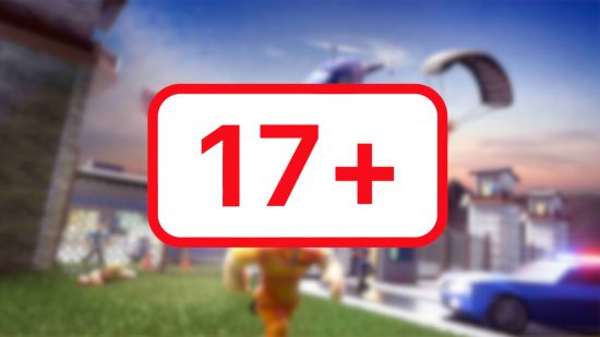 Custom image for Roblox 17 + experience news with a roblox background and 17+ sign
