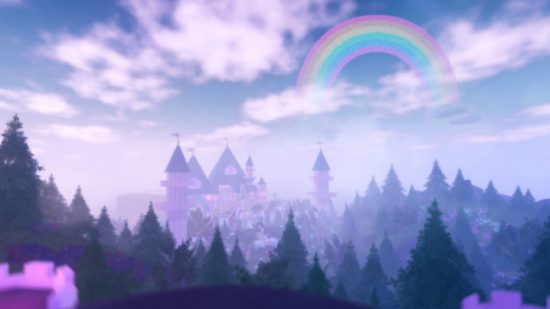 Royale High diamonds: a scenic view shows a beautiful castle and a rainbow