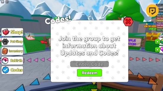 Skibi Toilet Tycoon codes: A screenshot from Skibi Toilet Tycoon showing the codes screen, with a Pocket Tactics logo in the top right corner