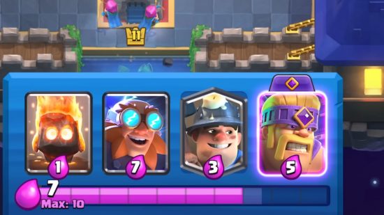 Screenshot of a Clash Royale loadout with a card evolution character in the menu