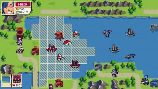 Tactics games: A pixelated scene shows two armies at war