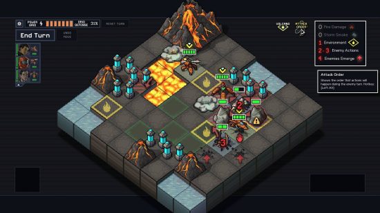 Tactics games: A pixelated scene shows soldiers at war with insectoid aliens
