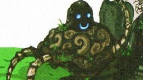 Zelda Breath of the Wild Guardians smiley face: a guardian from Breath of the Wild lifts its helmet to reveal a cheeky blue smiley face
