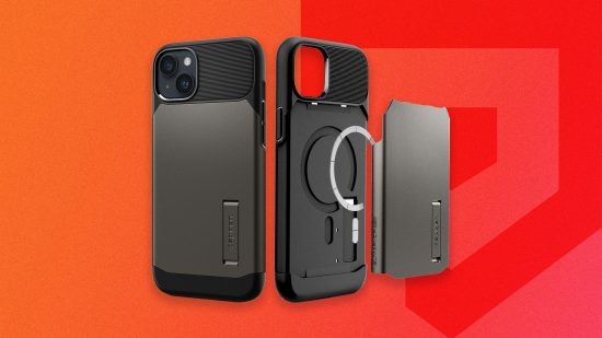 The best iPhone 14 cases: a collection of iphone 14 cases are shown against a red background