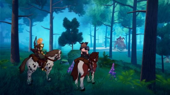 Dawnlands codes: two characters on horseback in a forest