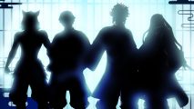 Free Fire Demon Slayer collaboration: four silhouettes against a blue background