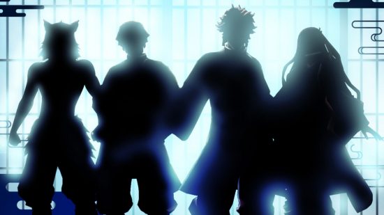 Free Fire Demon Slayer collaboration: four silhouettes against a blue background