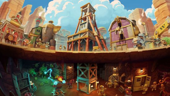 SteamWorld Build release date: key art of the upcoming game showing above and below ground