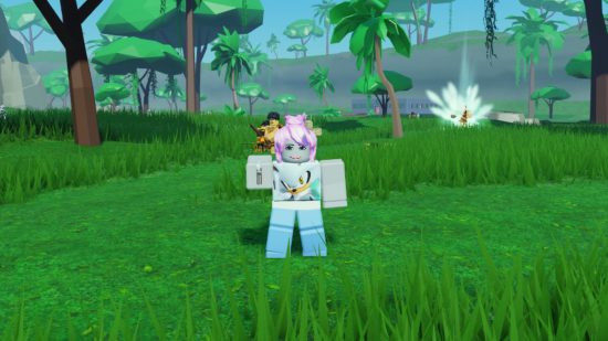 War Age Tycoon codes: a Roblox character stood in a grassy field