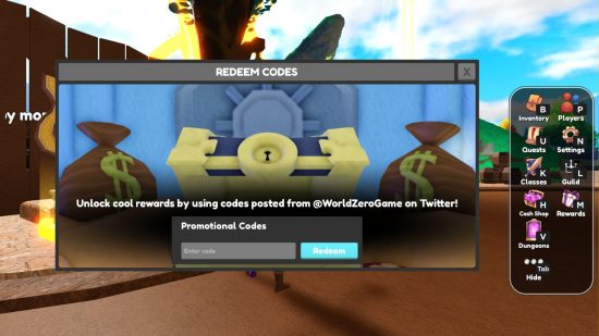 How to redeem World Zero codes in the Roblox game