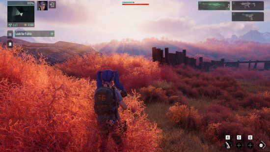 Ashfall preview: a screenshot of a player looking out into the sunset