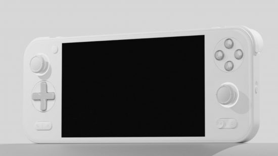 Ayaneo Pocket S release date header, showing a white console with two grips either side of a black screen.