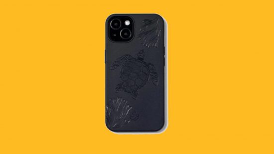 Best iPhone cases: A black Wave Case pasted on a mango background