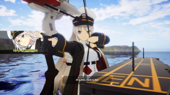 gry na łodziach Azur Lane: dziewczyna w mundurze marynarki wojennej używająca łuku