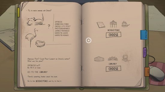 choice games Frank and Drake - a journal with choices written in it and some drawings