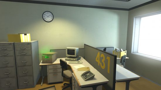 choice games the Stanley Parable: an office with desks and a computer