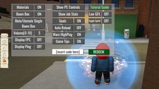 Clover City codes: A screenshot from Clover City showing the open Settings menu which features the codes input field