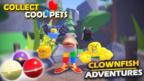 Clownfish Adventures codes key art showing a bunch of characters