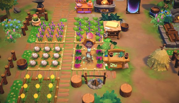 farm games: a farmer in a busy area filled with crops