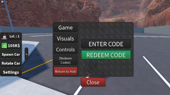 Highway Syndicate codes: A screenshot showing the code redemption page in the settings menu of Highway Syndicate