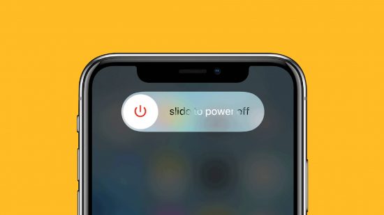 How to Switch off iPhone: an iphone is visible, while text on the screen reads "slide to power off"