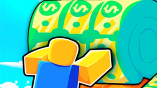 Money Race codes - a roblox avatar rolling a ball of money