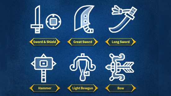 Rodzaje broni Monster Hunter Now: seria ikon przedstawia różne rodzaje broni