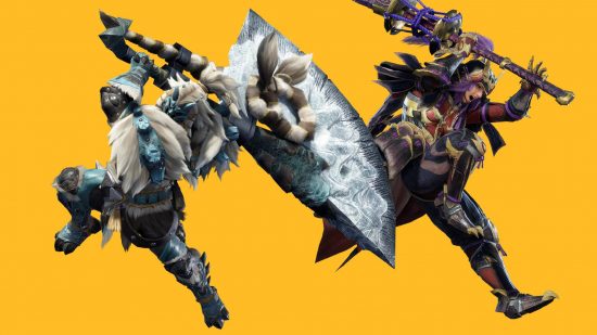 Monster Hunter Now weapons: two hunters charge ahead with large weapons