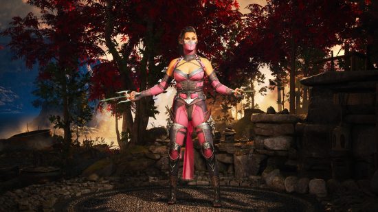 Mortal Kombat Mileena - Mileena stood with her sais in front of some trees