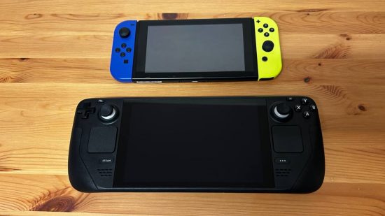 Nintendo Switch vs Steam Deck - image shows the two devices beside one another.