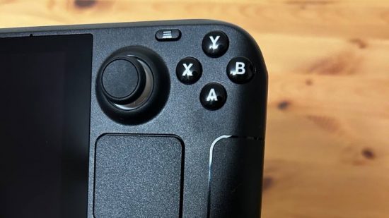 Nintendo Switch vs Steam Deck- image shows a close up of the Steam Deck's button.