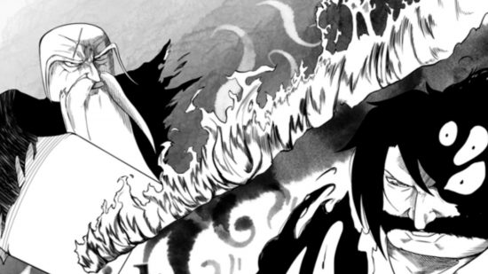 Peroxide codes header showing a manga-style black and white picture of two men, one old with long white beard, and another with a black shredded mask on, on either sides of the frame with a sort of flame lit between them.