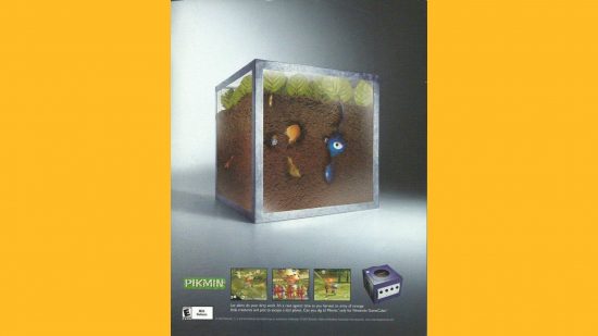 Pikmin history: an advert shows several Pikmin trapped in a box