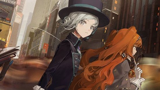 Reverse 1999 review screenshot showing a woman with white hair in a black top hat and a woman next to her looking away with ginger hair flowing in the wind.